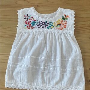Embroidered White Floral Boho little girl top lace ribbon floral oversize size 1